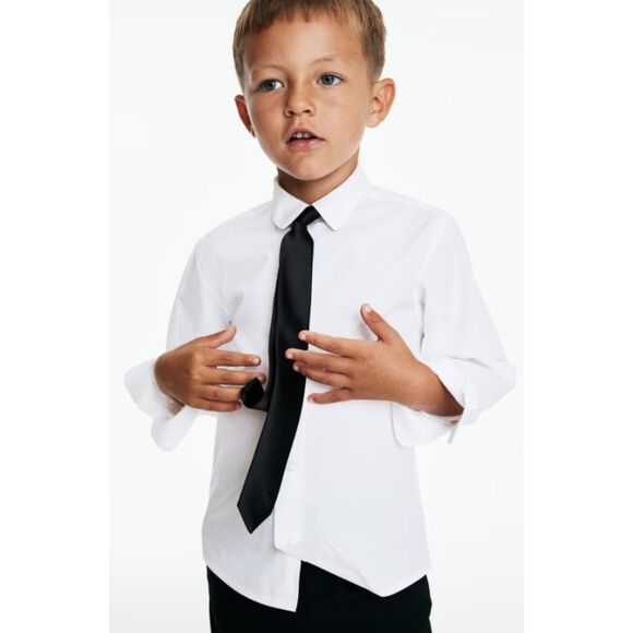 NEW NWT Boys Sz 7 White Long Sleeve Button Up Shirt & Black Necktie 2 Pc Lot H&M - Picture 1 of 3